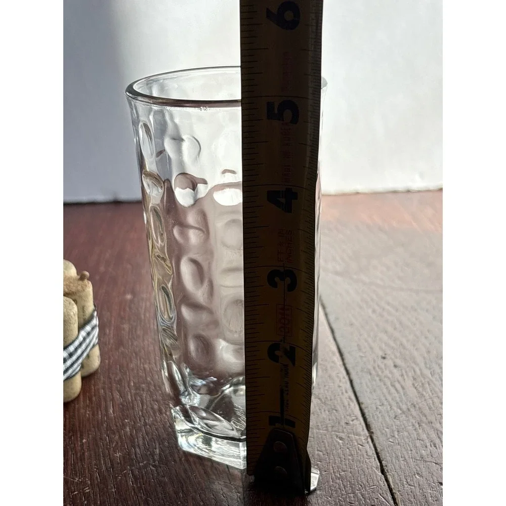 Crisa Optic Glass Thumbprint Highball Tumbler Clear Hexagonal Base 5.5